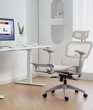 Ergonomische Bureaustoel Beige Mesh met Verstelbare Hoofdsteun en 3D Armleuningen