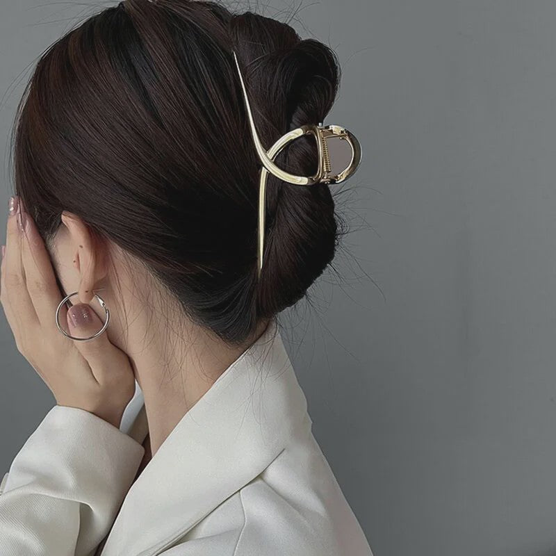 Grote Metalen Klauw Haarclip 13.5cm - Trendy Holle Haarpin voor Dames