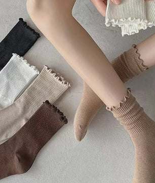Dames Sokken met Ruche Rand - Comfortabel & Ademend - 6 Paar Set