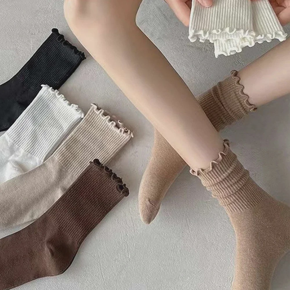Dames Sokken met Ruche Rand - Comfortabel & Ademend - 6 Paar Set