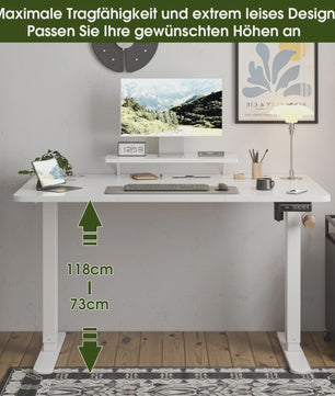 Elektrisch In Hoogte Verstelbaar Bureau 160x70cm Wit met Monitorstandaard - Ergonomisch Zit-Sta Werkplek