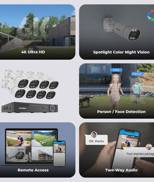 H.View 4K/8MP PoE Beveiligingscamera Systeem met 8-Kanaals NVR & Audio