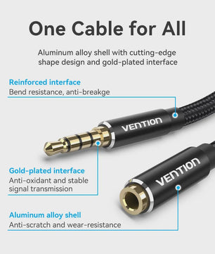 Vention 3.5mm Audio Verlengsnoer - Stereo AUX Kabel voor Koptelefoon, Speaker & Microfoon