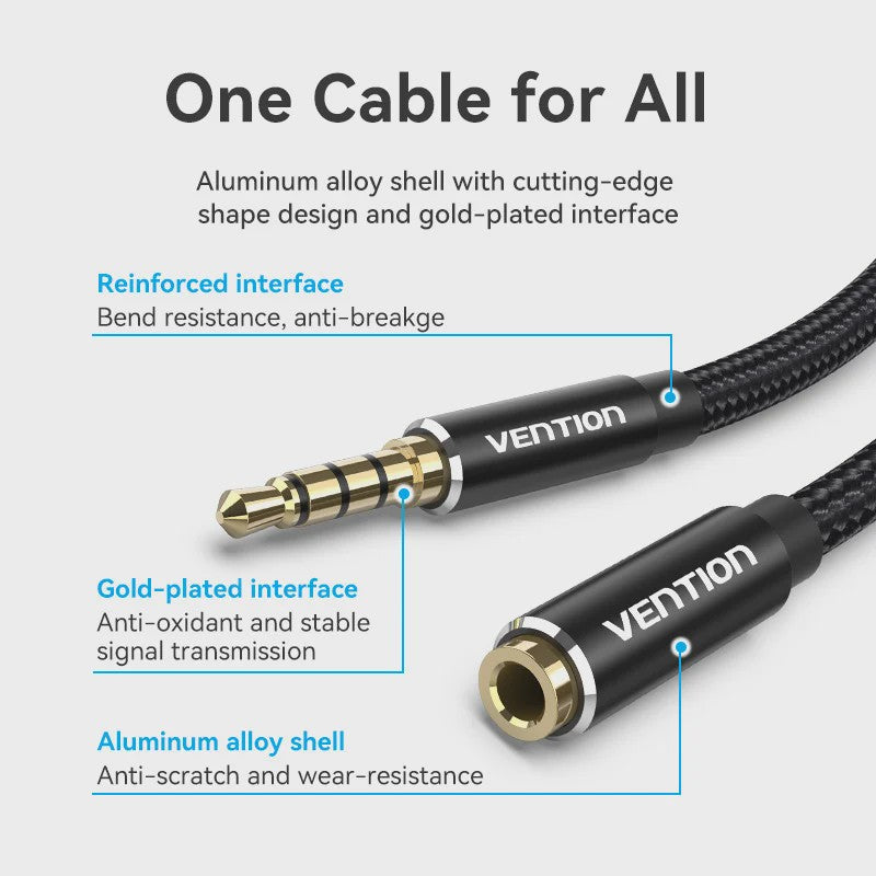 Vention 3.5mm Audio Verlengsnoer - Stereo AUX Kabel voor Koptelefoon, Speaker & Microfoon