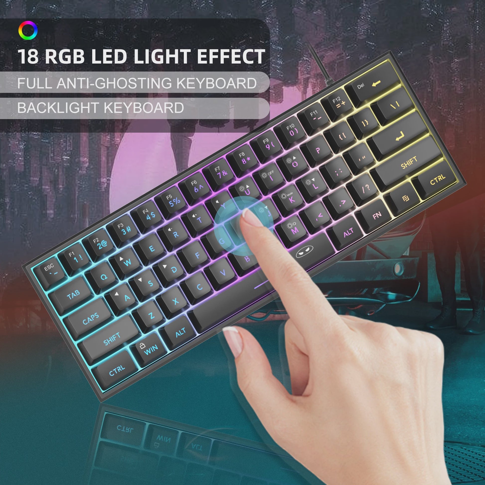 MageGee Mini 60% Gaming Toetsenbord met RGB Backlit, 61 Toetsen, Compact & Ergonomisch