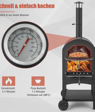 Houtgestookte Buiten Pizzaoven met Ingebouwde Thermometer, Aslade en Waterdichte Hoes