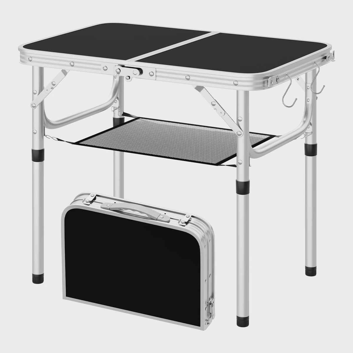 Verstelbare en Opvouwbare Campingtafel van Aluminium met Opbergnet en Haken - Draagbaar voor Tuin, Picknick & BBQ