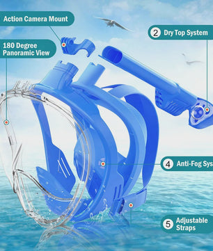 Kinder Volledig Gezicht Snorkelmasker met Camera Mount - Anti-Fog & Anti-Lek