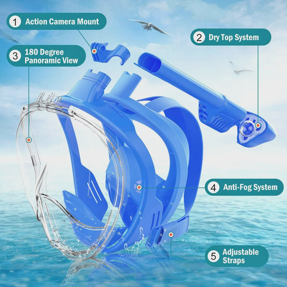Kinder Volledig Gezicht Snorkelmasker met Camera Mount - Anti-Fog & Anti-Lek