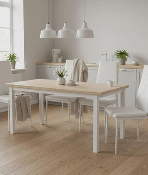 Set van 4 Witte Eetkamerstoelen met Synthetische Bekleding en Stalen Poten