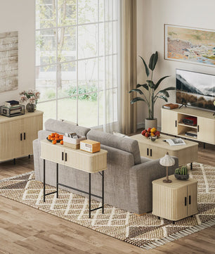 Vintage Console Tafel met 2 Schuifdeuren - Oak & Zwart - 100x30x80 cm
