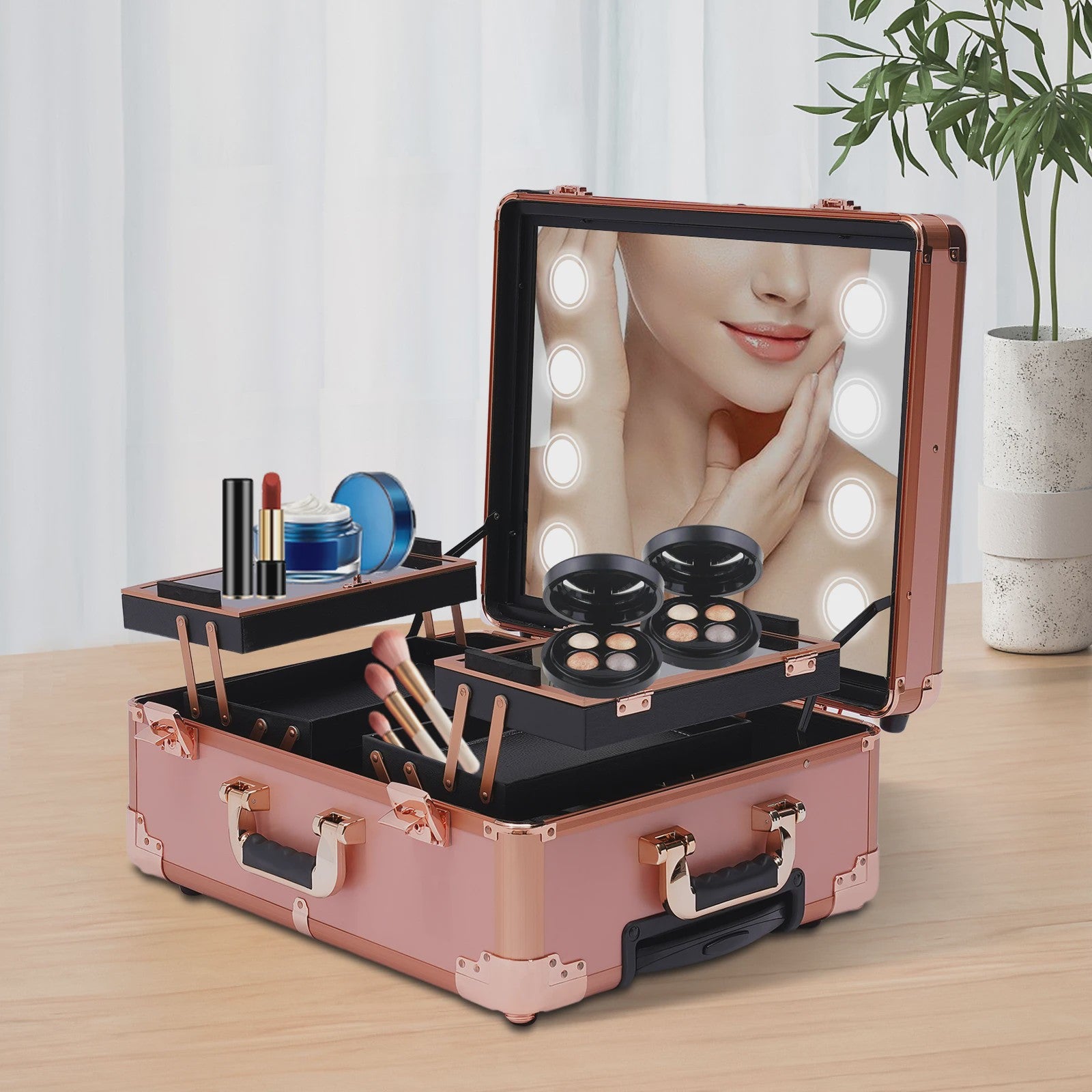 Mobiele Make-up Studio met LED Verlichting, Verstelbaar Statief & Wielen