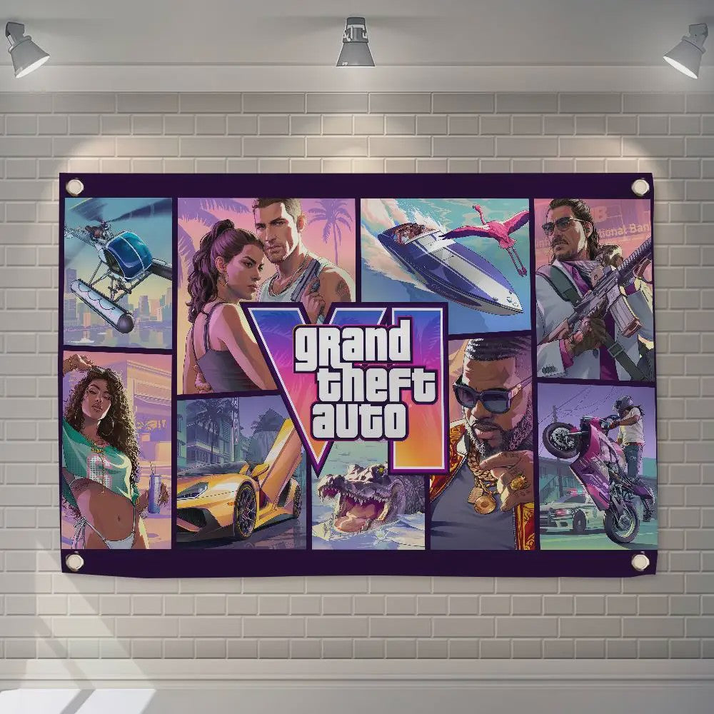 Grand Theft Auto VI Banner - 150x200cm of 60x90cm - Decoratie voor Feest, Camping & Outdoor
