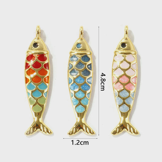 Gouden Vis Bedel met Emaille - 18K Verguld Messing Hanger voor DIY Sieraden