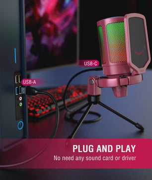 FIFINE A6V RGB USB Gaming Microfoon voor PC & Streaming - Plug & Play Condenser Mic met Pop Filter en Gain Control