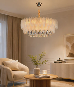 Luxe Pluimen & Kristal Plafondlamp - Sfeervolle Hanglamp voor Woonkamer & Slaapkamer