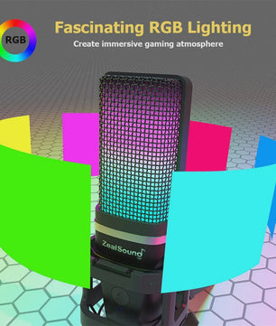 Zealsound RGB Opname Microfoon met Arm & Statief - USB Condenser voor Gaming, Podcast & Streaming