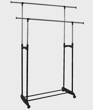 Verstelbare Kledingrek met 2 Hangen Rails en Wielen - 84-150 cm Breed