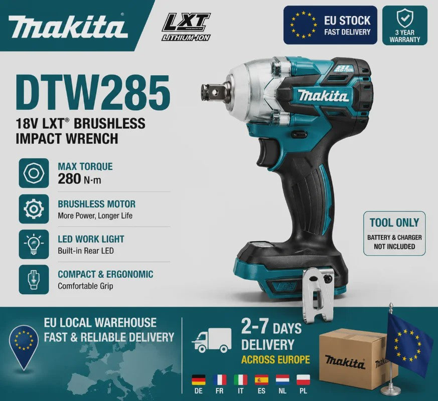 Makita DTW285 18V Accu Slagmoersleutel Borstelloos 330 Nm + 6.0Ah Batterij