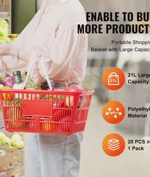 Set van 20 Plastic Boodschappenmanden 21L met Handvat - Draagbaar voor Winkel en Supermarkt