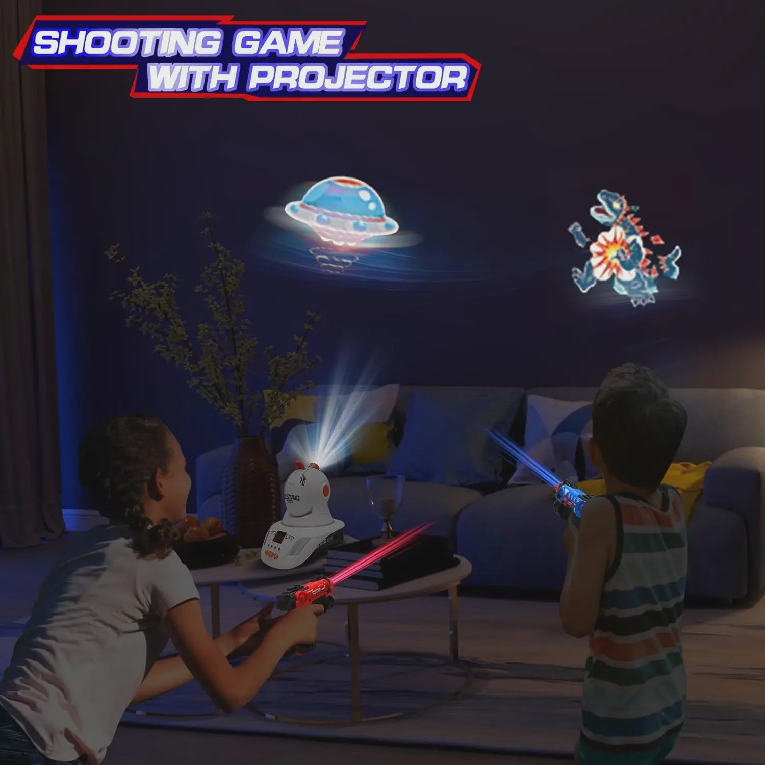 CSTAG Laser Tag Projector Spel: Interactieve Jacht op UFO's, Eenden & Dino's