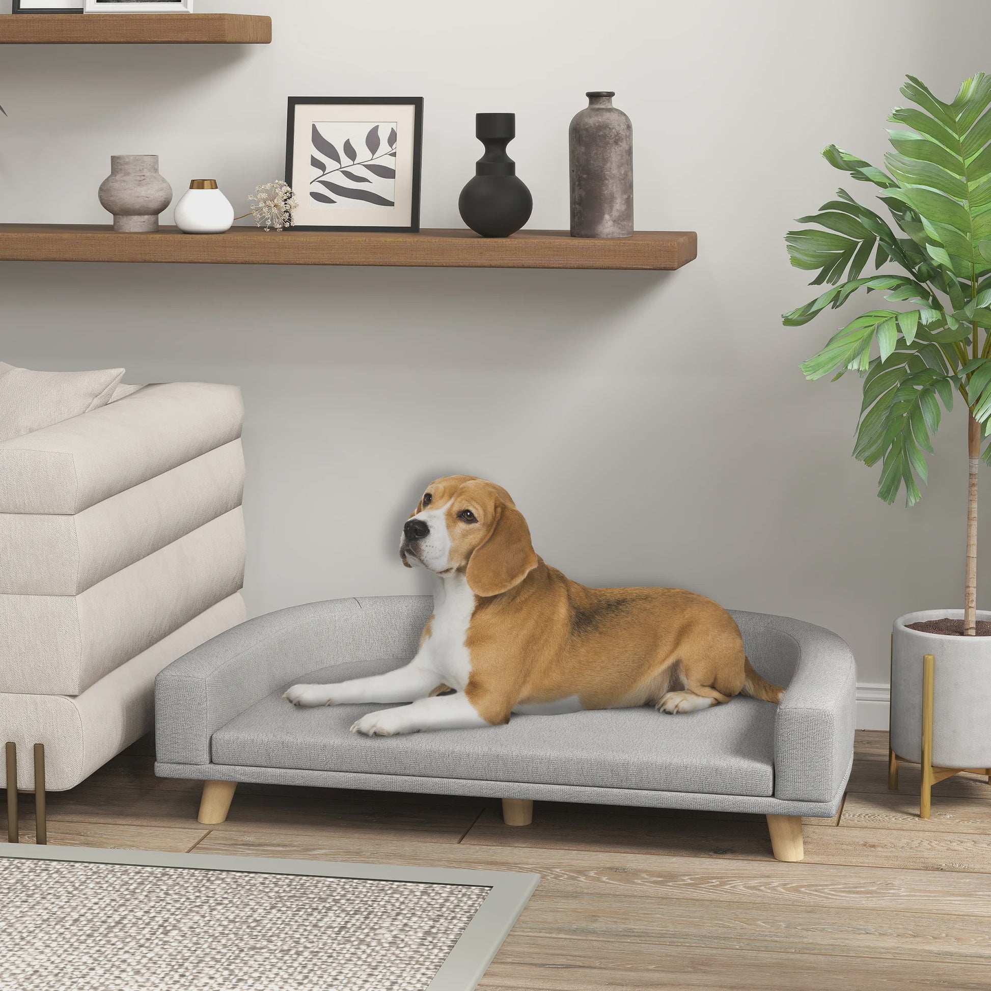 PawHut Hondenbank met Afneembaar Kussen - Scandinavisch Design, Wasbare Hoes