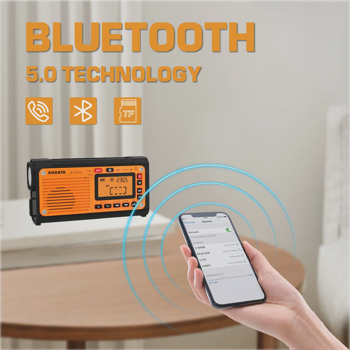 Noodweer Radio XHDATA D-608WB - Crank, NOAA Alert, Bluetooth & Powerbank