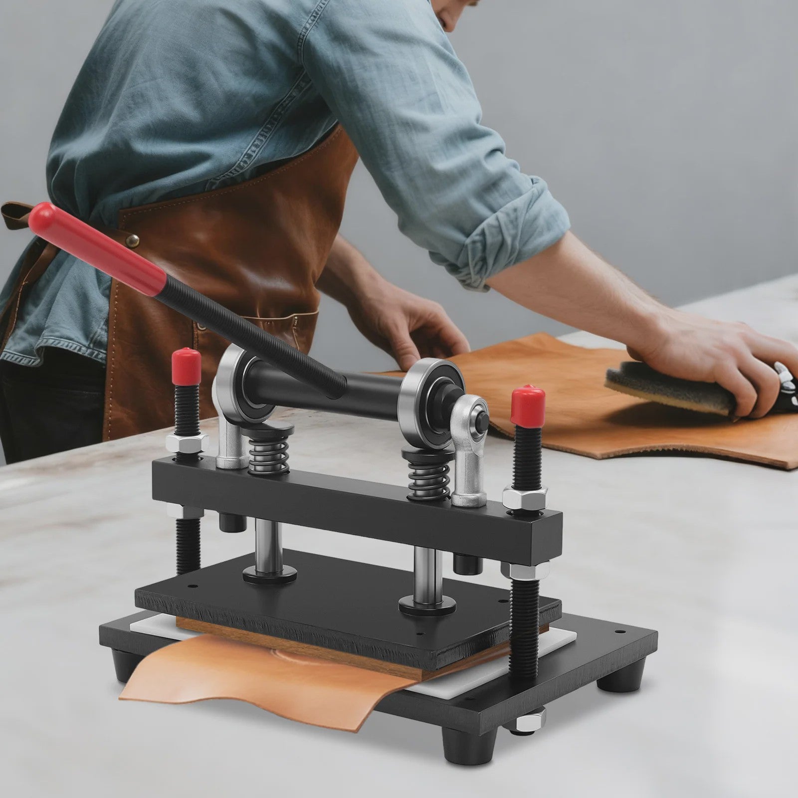 Handmatige Leer Snijmachine - Krachtige Clicker Press voor Leer & Stof