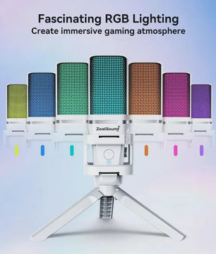 Zealsound RGB USB Condensator Microfoon met Verstelbare Arm - Wit | Gaming, Streaming & Opnames