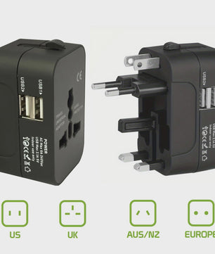 Universele Reisadapter met 2 USB & USB-C Poorten - Wereldwijd Bruikbaar