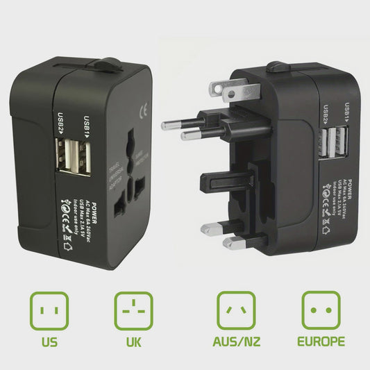 Universele Reisadapter met 2 USB & USB-C Poorten - Wereldwijd Bruikbaar