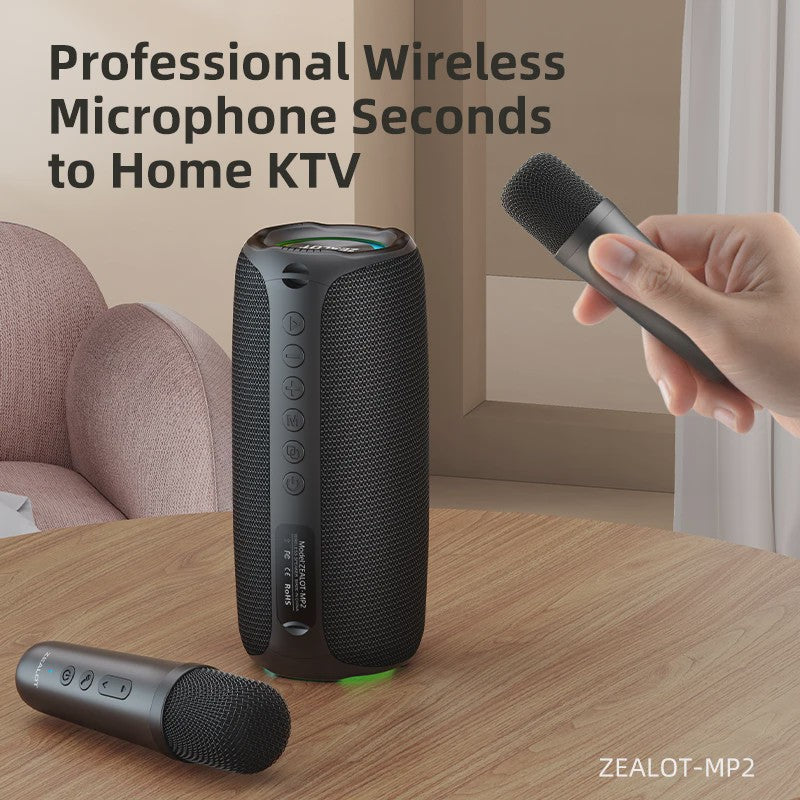 Zealot MP2 Draagbare Karaoke Bluetooth Speaker met 2 Draadloze Microfoons - 10u Speeltijd, IPX5 Waterdicht