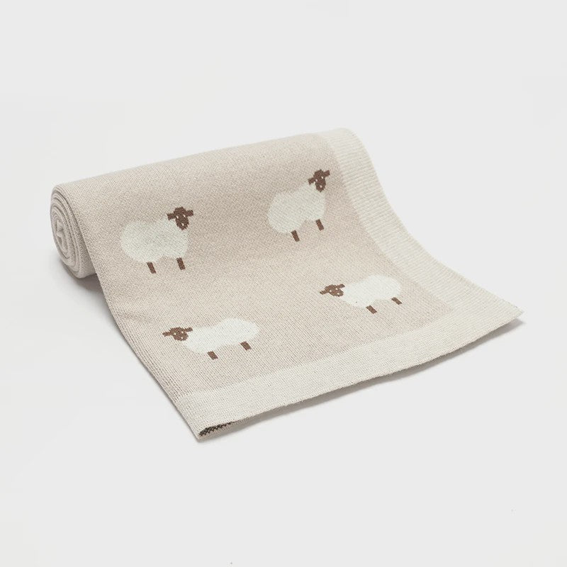 Zachte Gebreide Katoenen Baby Deken - 90x70cm - Schapenprint - Wieg, Kinderwagen