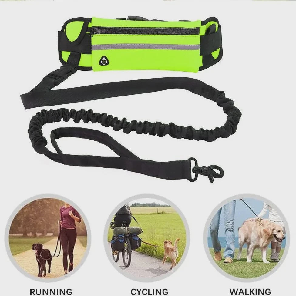 Handsfree Hondentuig met Heuptas - Reflecterend, Intrekbaar & Elastisch voor Lopen & Rennen