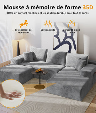 Moderne U-vormige Corduroy Bank met Memory Foam - Modulair en Comfortabel