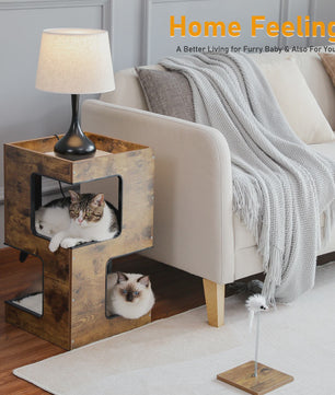 Moderne Houten Kattenboom met Krabpaal, Slaapplek en Speeltje