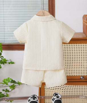 2026 Spring Summer Baby Boy Textured&Ribbed Short Sleeve Shirt & Shorts2-Piece Sets2-6Years: Soft Fabric Easy Wear Home Outdoor