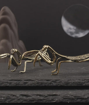 Miniatuur Koperen Insect Beeldjes: Bidsprinkhaan, Libelle, Bij & Krekel - Feng Shui Decoratie