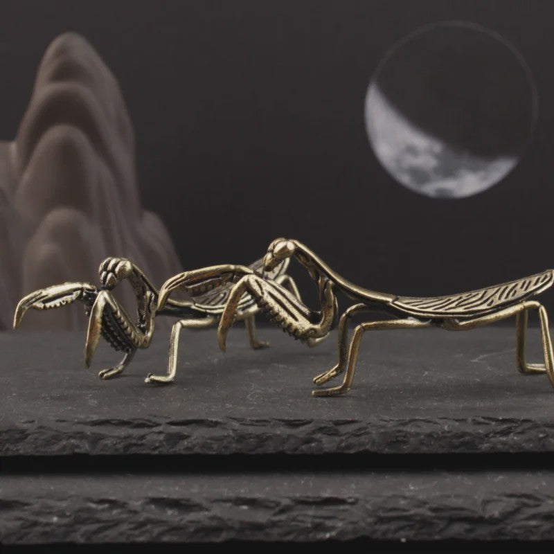 Miniatuur Koperen Insect Beeldjes: Bidsprinkhaan, Libelle, Bij & Krekel - Feng Shui Decoratie