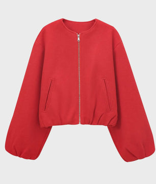 Dames Cropped Bomberjack met Rits - Zachte Stijlvolle Jas met Lange Mouwen