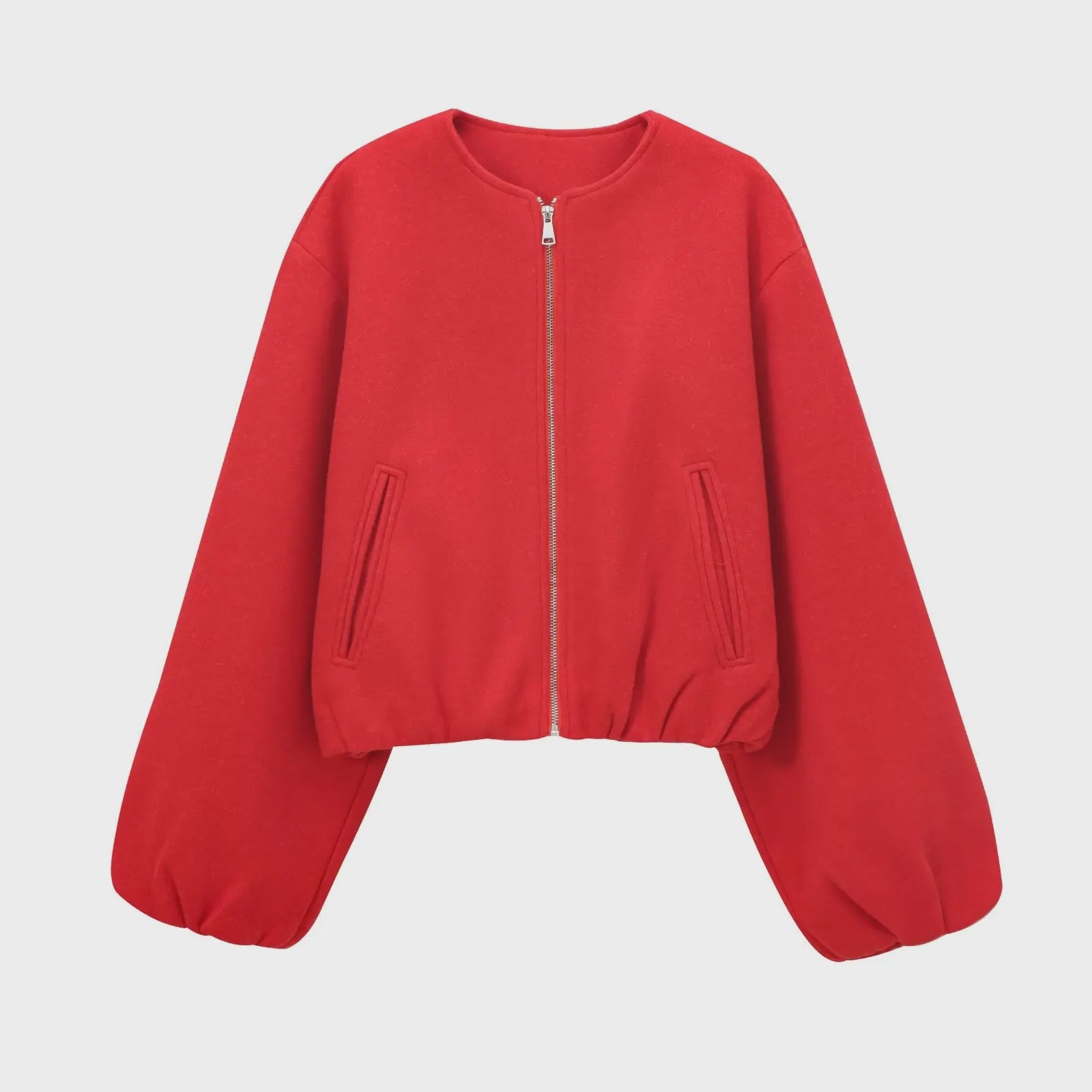 Dames Cropped Bomberjack met Rits - Zachte Stijlvolle Jas met Lange Mouwen