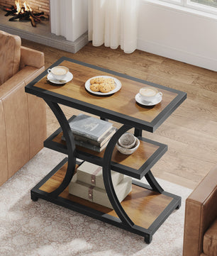 Industriële Salontafel met Opbergruimte - 3 Laags Bijzettafel - Metaal & Rustiek Bruin