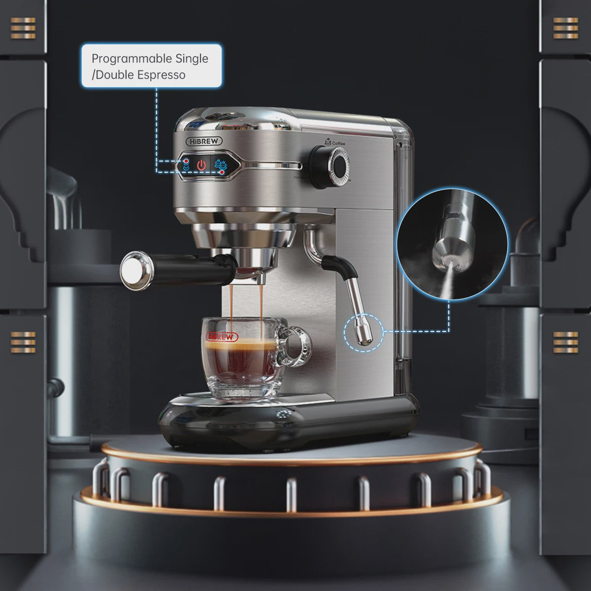 HiBREW H11 Espressomachine - 20 Bar, Semi-Automatisch, RVS, Compact & Veelzijdig