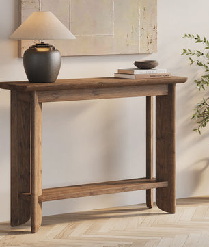 Massief Houten Console Tafel met 2 Lagen - Stijlvolle Sofa Tafel voor Hal of Woonkamer (Walnootkleur) - 105cm