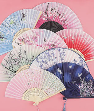 Vintage Zijden Vouwbare Handwaaier - Chinees/Japans Bamboe, Perfect voor Dans & Decoratie