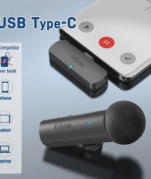 FIFINE M6 Draadloze Lavalier Microfoon met Type-C voor Mobiel, Tablet & Laptop