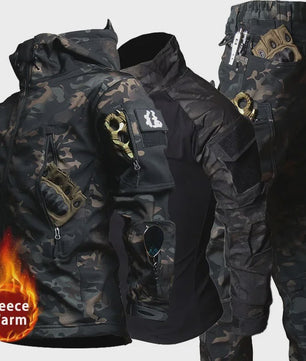 Militaire Softshell Combat Set: Ademend Uniform met Capuchon Jas en Cargo Broek - Ideaal voor Jacht & Outdoor