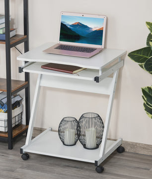 Mobiel Wit Computerbureau met Uitschuifbaar Toetsenbord en Extra Plank