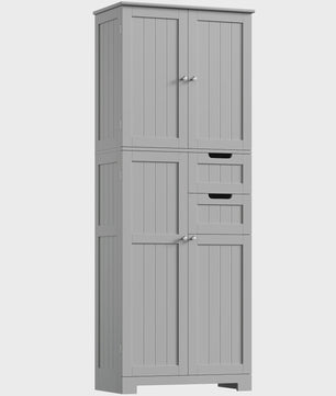 Hoge Badkamerkast met 4 Deuren en 2 Lades - Stijlvolle Opbergoplossing voor Badkamer, Keuken of Woonkamer