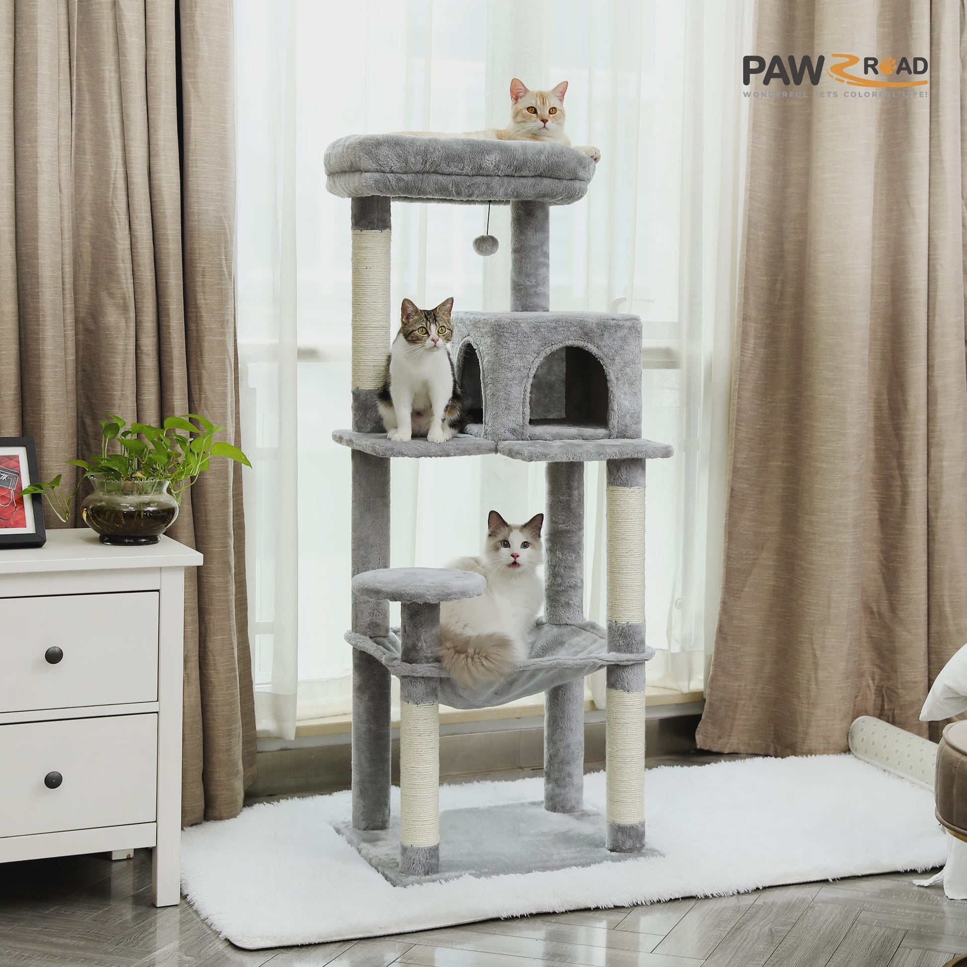 Grote Kattenboom met 5 Niveaus, Hangmat en Krabpalen voor Grote Katten